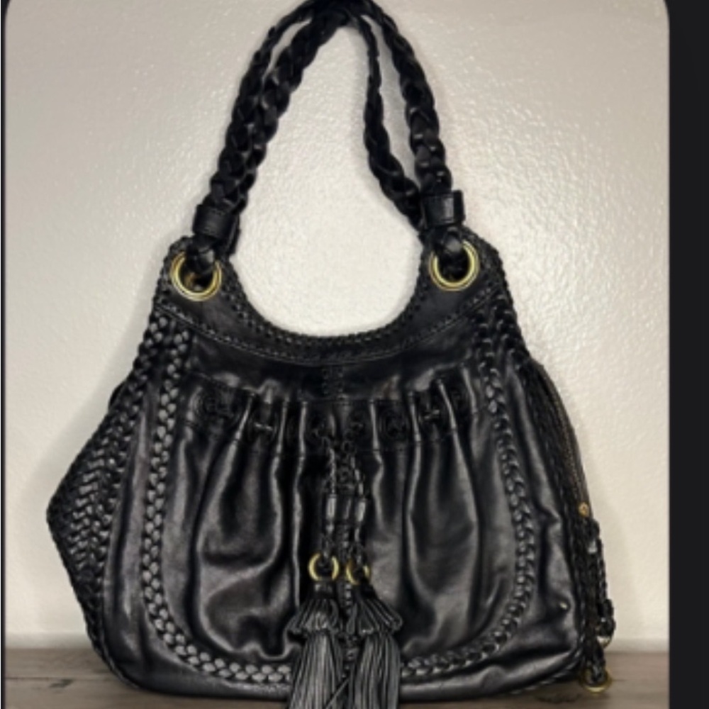 Lockheart Braidy Bunch Black Leather Tassel shoulder bag